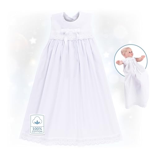 Bateo Design Baby Taufaufleger aus weißer Baumwolle mit Spitze + Schleife in weiß, Unisex, festliche Taufbekleidung für Mädchen und Jungen geeignet