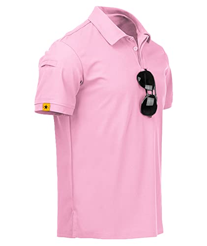 JACKETOWN Poloshirts Herren Kurzarm Atmungsaktives Schnelltrocknend Poloshirts Männer Sommer Knopfleiste T-Shirts Männer Casual Sport Shirt Basic Regular Fit Golf Polohemd(Pink-2XL)