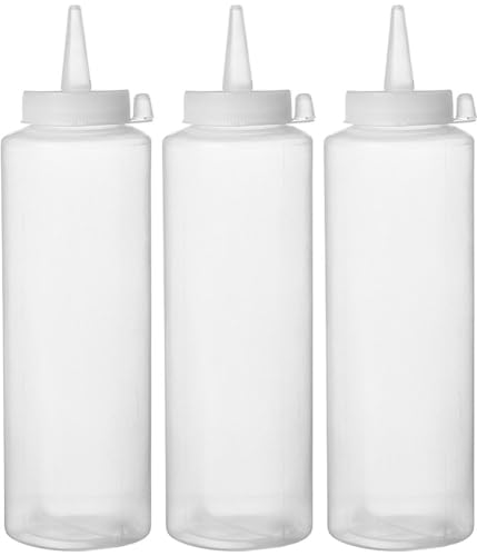 HENDI Spenderflasche, Stückzahl: 3, Easy Squeeze, für Saucen, Squeeze Flasche, Quetschflasche, Dosierflasche, 200ml, ø49x(H)182mm, Polyethylen, Polypropylen Kappe, Transparent