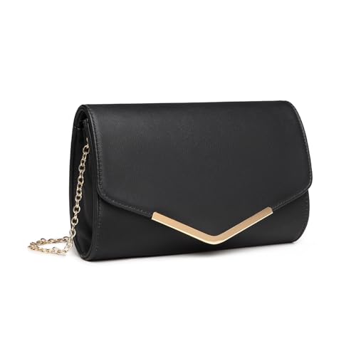 Miss Lulu Clutch Damen Tasche Abendtasche Kettentasche Schultertaschen Party Handtasche Crossbody für Hochzeit Party Freizeit Date klein Umhängetasche (Schwarz)