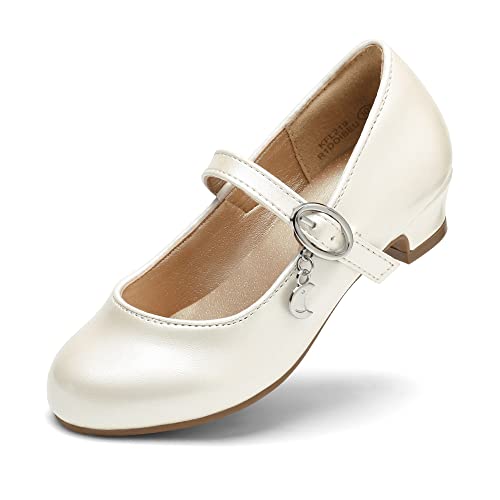 DREAM PAIRS Ballerinas Mädchen Mary Jane Flache Schuhe Ballerinas Prinzessin Schuhe Kommunionschuhe Schulschuhe Elfenbein-PU 36 KFL219