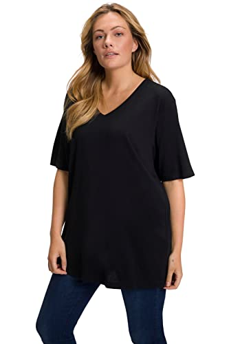 Ulla Popken Damen Basic-v-shirt T-Shirts, Schwarz, 62-64 EU