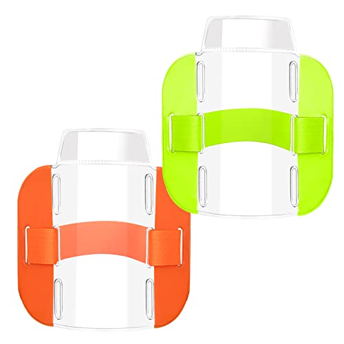 Vicloon Armband Ausweishalter, 2 Stück Arm Abzeichenhalter, Einstellbare Länge,Transparent und Gut Sichtbar, für Rettungspersonal, Lagerhaus, Sicherheitspersonal(Grün, Orange)