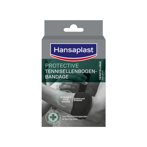 Hansaplast Protective Tennisellenbogen-Bandage, stützende Bandage schont & unterstützt den Arm, Ellenbogen-Bandage passend für rechten & linken Ellenbogen, Einheitsgröße – Verstellbar