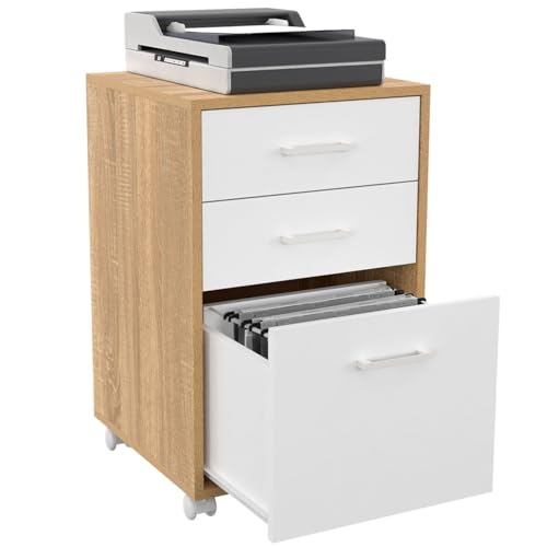IDMarket - Jon Bürobox mit 3 Schubladen, Holz und Weiß