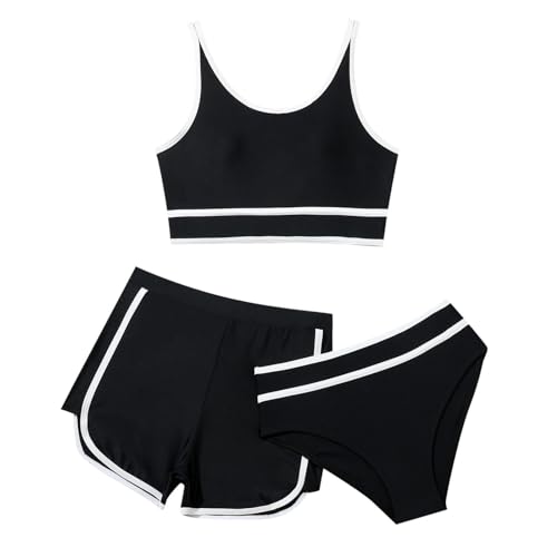 Sport Bikini Mädchen, Mädchen Bikini Sets 3-teiliges Einfarbiges Badeanzug Verstellbare Bikini Oberteil mit Triangel Bikinihose Und Kurz Shorts Sommer Strand Bademode Badebekleidung für 8-14 Jahre