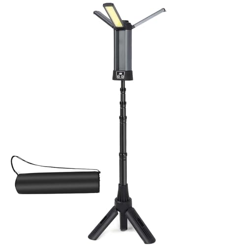 LED Work Light with Magnetic Stand, 800-2000LM 3 Colour Temperatures 3-Sided Head Digital Display Rechargeable Rotating Work Light Camping Light with Removable Tripod