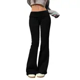 DRALOFAO Yogahose Damen, Jogginghose Damen Schlaghose Baumwolle Sporthose Low Waist Lang Yogahose Stretch Flared Freizeithose Laufhosen Bequeme Sweatpants Weites Bein Fitness Traininghose