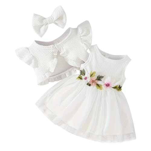 FYMNSI Baby M?dchen Prinzessin T?ll Kleid Mit Strickjacke 1. Geburtstag Outfit Kleinkinder Sommer Partykleid Fr?hling Festliches Festkleid Geburtstag Hochzeit Abendkleider Taufkleid Wei? 9-12 Monate