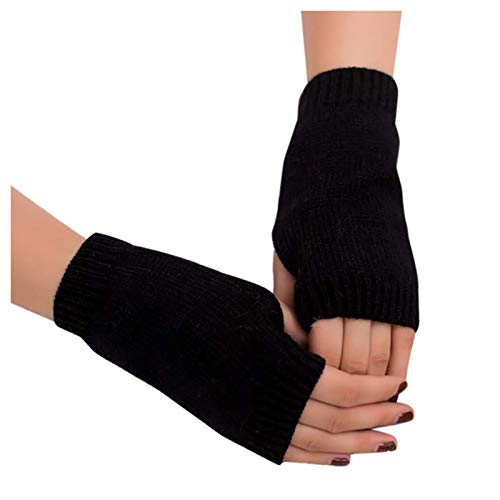 Handyhandschuhe Frauen Fingerlose Handschuhe Frauen weich Winter warm halten Handschuh auf der Miete Hippie Kostüme Damen Kleid Lang (Black, One Size)