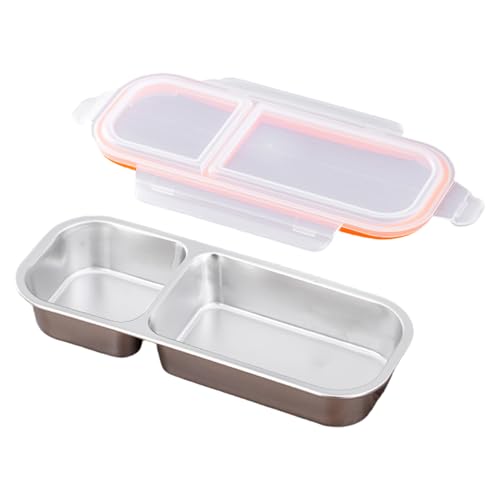 Snackbehälter aus Edelstahl, 10, 3 x 4, 1 x 1, 6 Zoll 2 Fächer Snack Box Container Edelstahl Lunchbox mit Leckdeckel für Schule, Zuhause, Reisen
