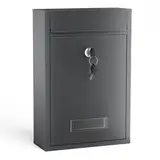Wiltec Briefkasten anthrazit V2 Postkasten mit Namensschild, großem Briefschlitz und 2 Schlüsseln Wandbriefkasten aus pulverbeschichtetem Stahl