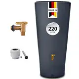 4rain Vaso 2in1 Regentonne 220 Liter Graphite Grey inkl. Kunststoff-Auslaufhahn und Fallrohranschluss - Regenfass, Regenwassersammler, Regenwassertonne, Regenwassertank, Wassertank, Regensammler