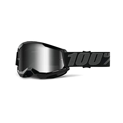 100% Strata 2 Goggle, Erwachsene, Schwarz mit Spiegel Silber Linse