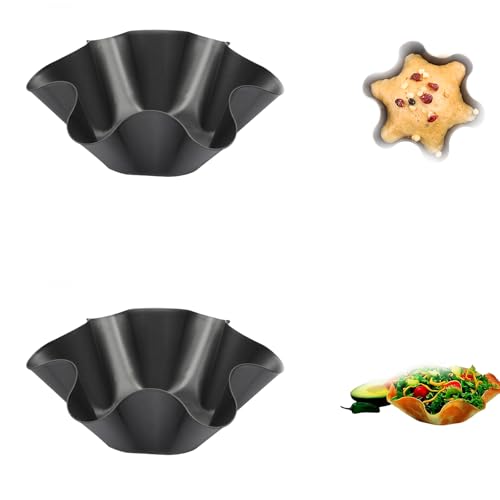 BROIEEN Petal Shape Carbon Steel Baking Bowl,Tortilla Bowl Maker,Tortilla Pan Nonstick Tortilla Shell Maker, Taco Salad Bowl Maker,Non-Stick Fluted Tortilla Shell Maker (2pcs)