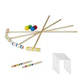 Relaxdays Krocket Spiel, 4 Spieler Kinder Erwachsene Komplettset mit Tasche Croquet Set Holz S, natur, EU
