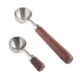 2 Stück Retro Kaffeelöffel Edelstahl Kaffee-Messlöffel mit Walnussgriff 10 g, Küchenmesslöffel für Kaffee, Tee, Kaffeebohnen-Schaufel, Eisportionierer, Kaffelöffel Löffel, Zuckerlöffel