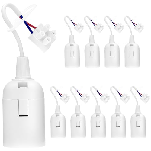 QWORK® 10 Stück Lampenfassung E27, Lampenfassung mit Kabel,Renovierfassung Lampenhalterung 4 A 250V, für Bauarbeiten, Küche, Wohnzimmer, Weiß
