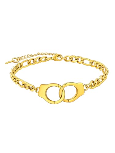 FaithHeart Fußkette für Frauen, Gold Fußkettchen 22cm lang, Figarokette Fußschmuck mit Handschellen für Geburtstag Muttertag