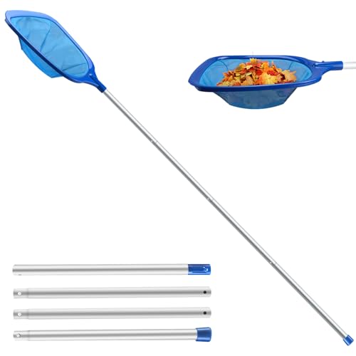 Jsdoin Pool Kescher, 161cm lang-Teichkescher mit Teleskopstange,14,5cm Tief Kescher Feinmaschig - Für Teich, Algen & Bestway Pool,Spa, Teiche, Whirlpools