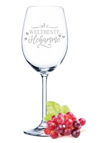 GRAVURZEILE Leonardo Weinglas mit Gravur - Weltbeste Hebamme - Originelles Geschenk für Geburtshelferinnen & Geburtshelfer als Dankeschön - Geeignet für Rotwein & Weißwein