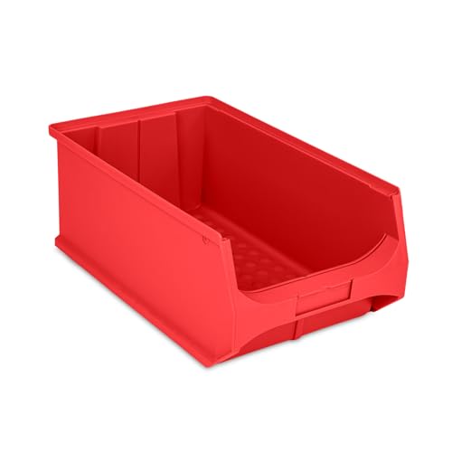 aidB Sichtlagerbox, stabile Stapelbox aus Kunststoff, Lagerbox, ideal für Kleinteile (5.0-500x300x200, rot, blau, gelb, grau) (Rot)