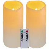 Nancia 2PACK Wasserdichte flammenlose Plastikkerzen im Freien mit Fernbedienung und Timer, LED flackernde batteriebetriebene elektrische Säulenkerzen (D7 xH15cm) für Camping, Hochzeiten, Home Deco