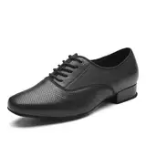 SWDZM Tanzschuhe Herren Latein Atmungsaktiv Leder Tango Salsa ballsaal Tanzschuhe 2.5cm Niedriger Absatz Übungsschuhe,Schwarz,Wildleder Sohle,46EU