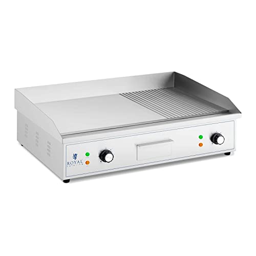 Royal Catering Gastro Grillplatte elektrisch 4400 W 50-300 °C 727 x 420 mm glatte + geriffelte Grillfläche Griddleplatte Bratplatte Tischgrill Elektro-Grillplatte