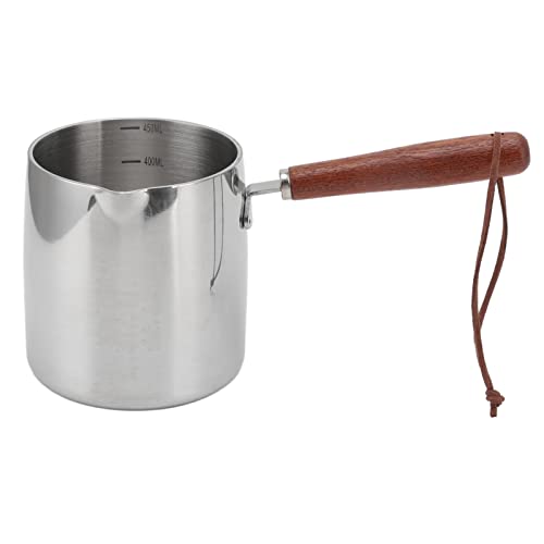 Tissting 450ML Mini Topf Kaffeekanne, Holzgriff Kleine Soßentopf Stielkasserolle Topf Butterwärmer Milchtopf Induktion Kleiner mit Ausgießer und Holzgriff zum Kochen Milch, Sauce, Schokolade