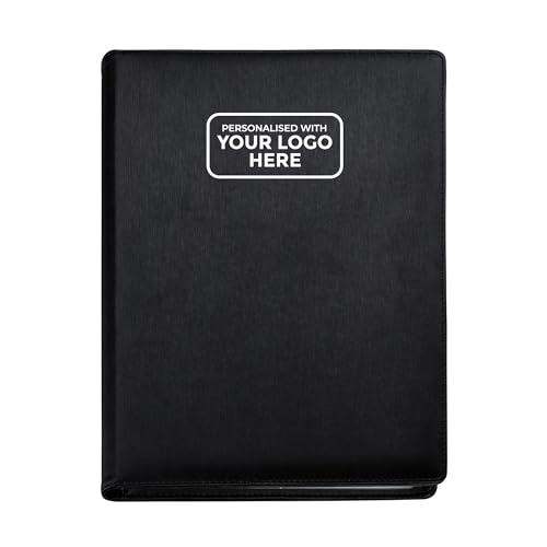 Arpan Präsentationsmappe mit personalisiertem Logo, 24 Taschen, 48 Seiten, A4, Dokumentenmappe, Sichtbuch, Portfolio, professionelle Konferenzmappe, Kunstleder, Schwarz