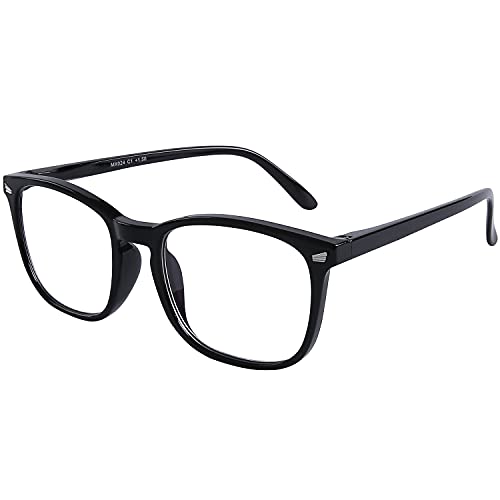 DOOViC Blaulichtfilter Computerbrille Schwarz/Eckig Rahmen Große Gläser Computer Brille ohne Sehstärke für Herren/Damen 0,0