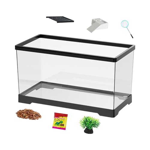 Schildkrötenbecken, Reptilien Terrarium Set, Schildkröten-Aquarium mit Sonnenplattform und Bodenentwässerung, Reptilienbecken für Amphibien, Schlangen, Geckos, Chamäleons, Frösche, 29x17,5x18cm