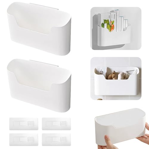 Küchenschranktür Aufbewahrungsbox, 2 Stück Selbstklebendes Schranktür Organizer, Wandmontierte Aufbewahrungsbox Selbstklebendes Wandmontierte für Familie Fernbedienung Schrank Badezimmer Kühlschrank