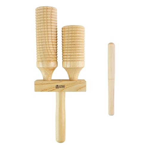 A-Star Two Tone Double Wood Block Agogo Guiro Scraper mit Holzschlägel, Percussion-Rhythmusblock