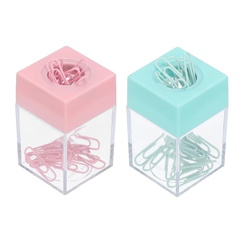 PATIKIL Magnetischer Papierclip-Halter-Spender, 2 Stück Große Kapazität Papierclip-Organisatoren mit Magnetischem Deckel für Schreibtischbedarf, Büro, Klassenzimmer, Zuhause, Pink, Grün