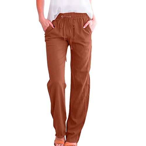 Generisch Damen Stoffhose Sommer lockere Sommerhose Damen Damen high Waist Leinenhose Sommer Baggy yogahose Damen Long Baumwolle größe 46 3/4 Sommerhosen Damen sexy Yogahosen für Damen kurz