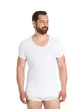 FINN Seamless Kompressions-Shirt Herren mit Bauchweg Effekt - Figurformendes Kurzarm Shapewear Unterhemd ohne Nähte - Starker Body Shaper für einen flacheren Bauch Unsichtbare Weiß Weiss L