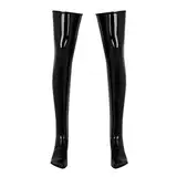 Alvivi Herren Overknee Strümpfe Lack-Optik Oberschenkel Männer Kniestrümpfe Fitness Wetlook Schwarz Socken Lange Strümpfe Schwarz XL