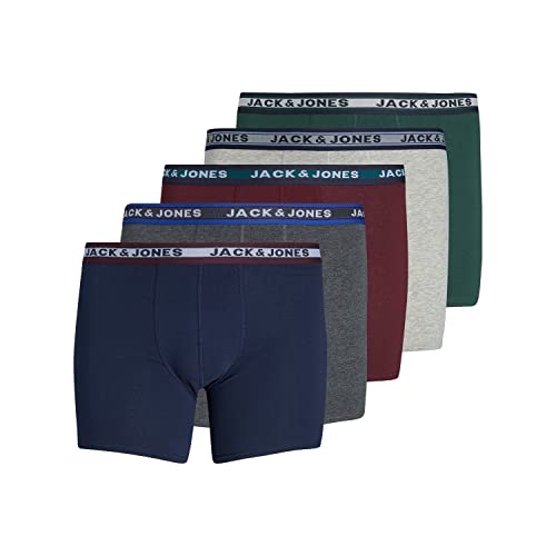 JACK & JONES Herren Jacoliver Trunks 5 Pack Noos Pls Unterw sche, Dark Grey Melange, 5XL EU