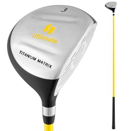 COSTWAY Golf #3 Fairway Holz für Kinder, Golfschläger aus Aluminium für Rechtshänder mit Schlägerhaube, 3-Holz 34 Zoll 15 Grad Fiberglas-Schaft für 8-10 Jahren Kinder, Gelb