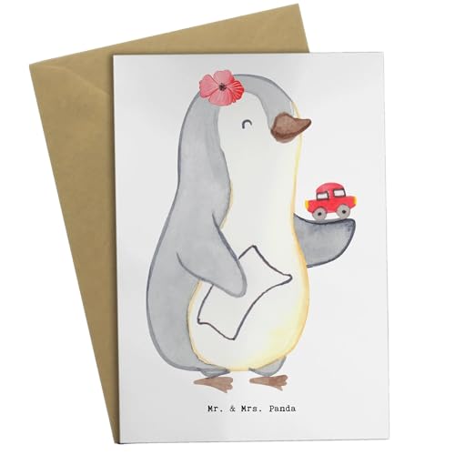 Mr. & Mrs. Panda Grußkarte Autohändlerin Herz - Geschenk, Fahrschule, Autohandel, Hochzeitskarte, Autoverkäuferin, Eröffnung Autohaus, Kollege,