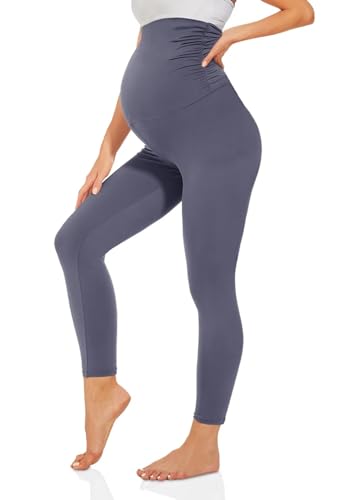 TNNZEET Umstandsleggings High Waist Damen Umstandshose Schwangerschaft Leggings Lang für Yoga(Dunkelgrau,S)