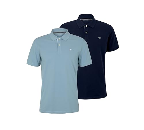 TOM TAILOR Herren Basic Piqué Poloshirt Doppelpack (DE/NL/SE/PL, Alphanumerisch, XL, Regular, Regular, Calm Cloude Blue/Sky Captain)