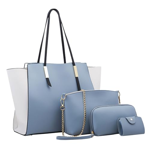 QWUVEDS Damen-Schulterhandtasche, geräumige Tasche mit Taschen, Damen-Schulter-Geldbörse, modische Tragetasche, Satchel mit oben Kleine Taschen Damen Durchsichtig (Blue, One Size)