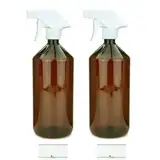 mikken 2 Sprühflaschen 1000 ml Kunststoff PET braun Wassersprüher, Sprayflasche für Reinigungsmittel, Pflanzen, etc