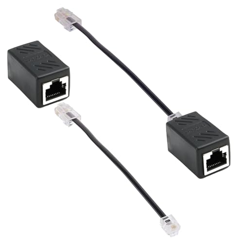 Pennle 2er Set RJ45 auf RJ11 Adapter, Schwarz RJ45 8P8C auf RJ11 6P4C Telefonkabel + RJ45 Erweiterung Konverter, Verbinder für RJ11 Telefonkabel zu RJ45/ADSL Modem, Stabile Übertragung