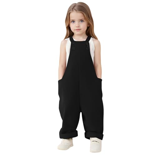 SUPTTING Kinder Latzhose Mädchen Weites Bein Große Taschen Verstellbare Träger Overalls Freizeithose Spielhose Bequem Atmungsaktiv Weich Kinderbekleidung Braun Rosa Schwarz Beige Alltag Schule