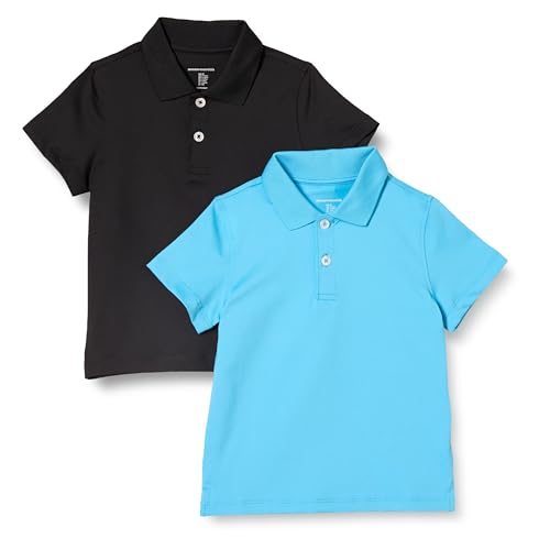 Amazon Essentials Jungen Active-Funktions-Poloshirts, 2er-Pack, Aquablau/Schwarz, 8 Jahre