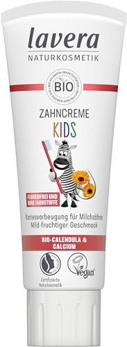 lavera Zahncreme Kids FLUORIDFREI - ohne Farbstoffe - schützt Milchzähne - mild-fruchtig - Bio Calendula & Calcium - Vegan - 75 ml